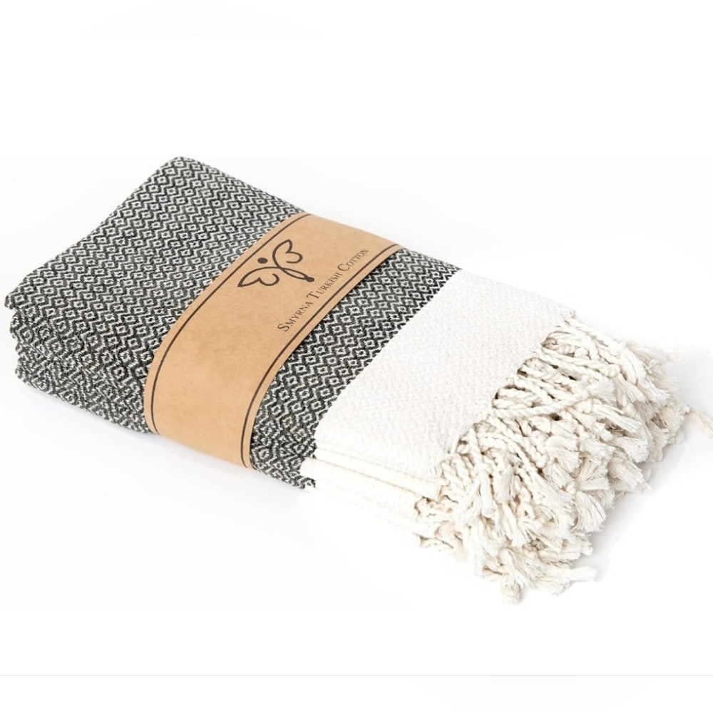 Smyrna Turkish Cotton 4 Piece Set Napkins Place Setting Towels Gray Cream